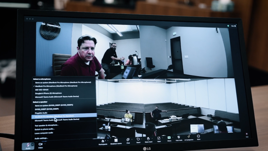 The new video camera system's control view displays multiple live feeds, including a direct view of the judge. This setup ensures seamless access for the press, eliminating the need for competition over footage.