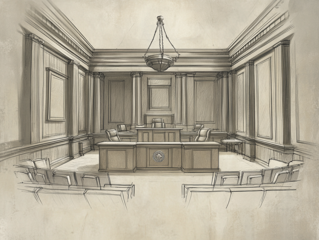 Artists sketch of a city council chambers shown before AV was added