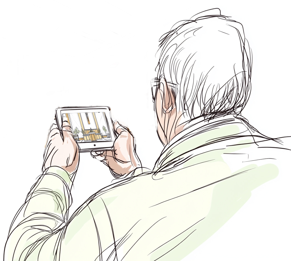 older-church-member-watches-streaming-service-from-his-phone