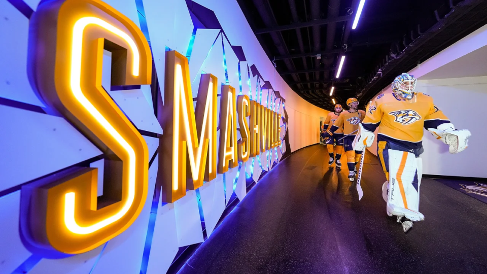 HallwaywithPlayers 1 Nashville Predators players walking to the ice in Bridgestone Arena