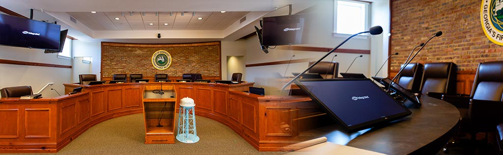new AV system with video conferencing installed in the council chambers at City of Bainbridge