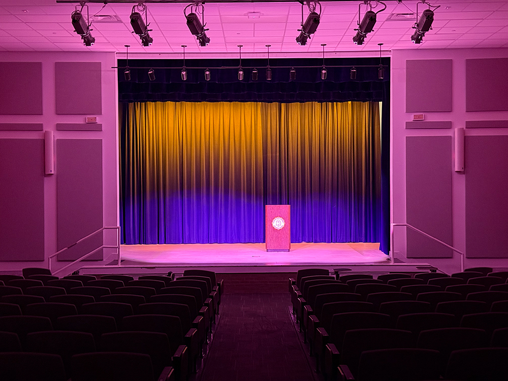 front-of-stage-closer Elmore Theatre - Savannah State University - new AV system and lighting