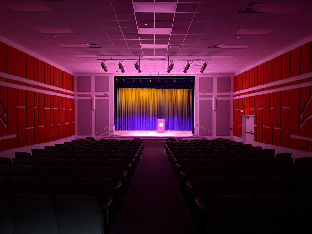 front-of-stage-from-back-row Elmore Theatre - Savannah State University - new AV system and lighting